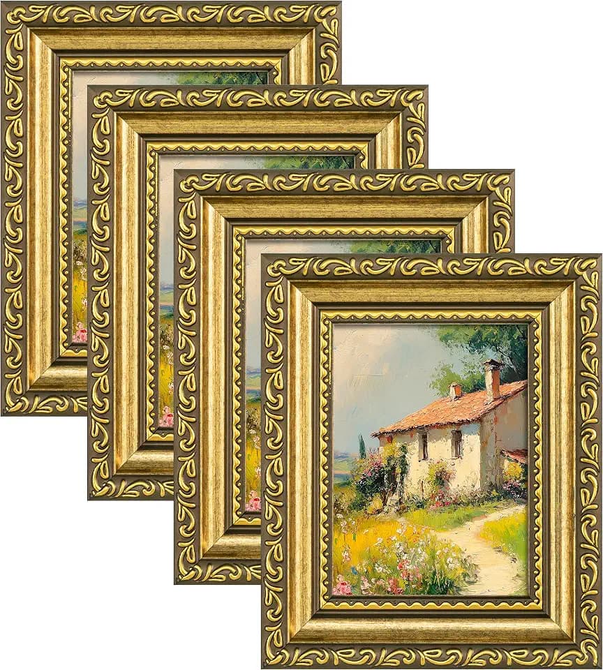 eletecpro 3x4 Vintage Picture Frame, Glass Cover, Gold, 4-Pack