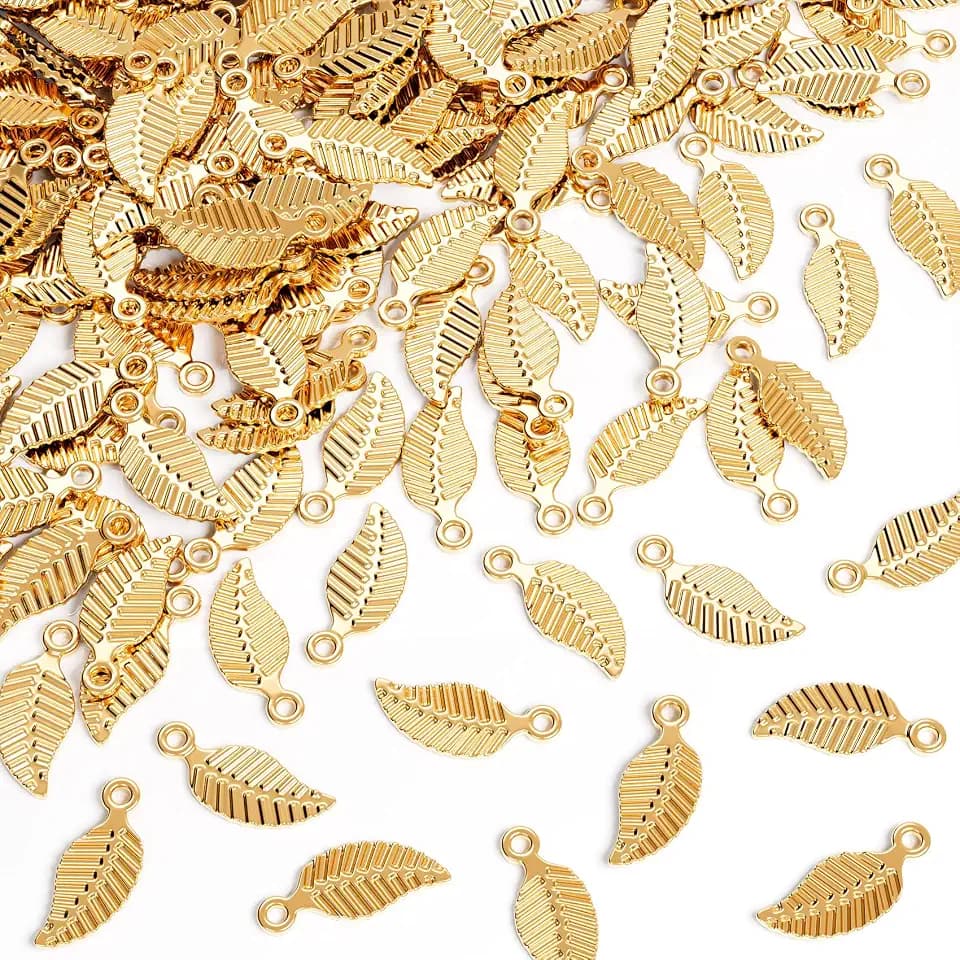 Joez Wonderful 150pcs Gold Leaf Charm Beads for DIY Crafts