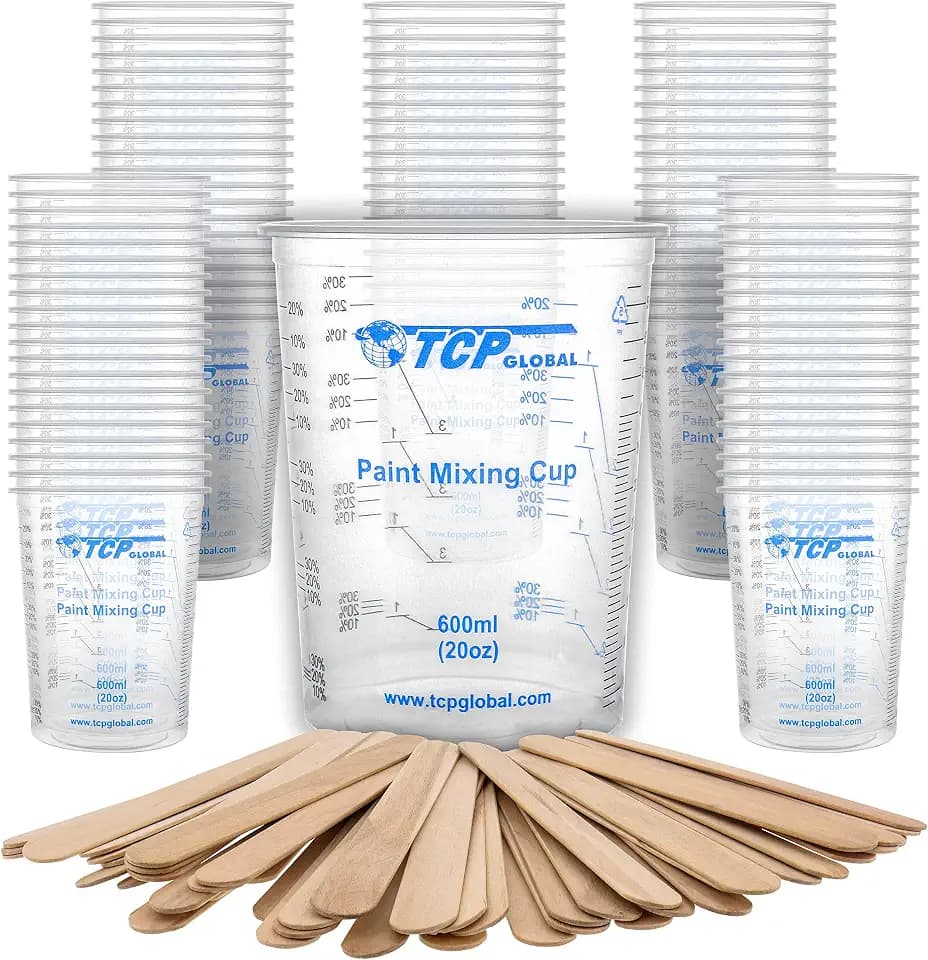 TCP Global 20 oz. (600ml) Graduated Plastic Mixing Cups - Box of 100