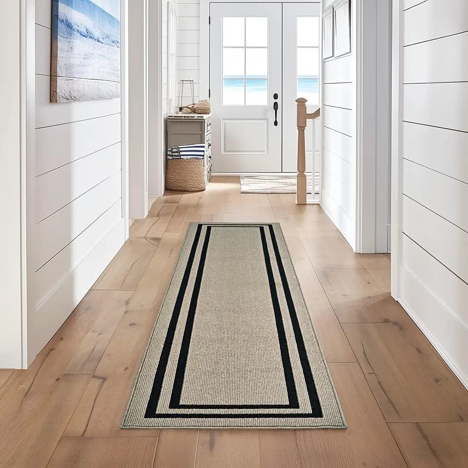 Nautica – Runner Rug | Indoor Runners for Hallways and Entry Rugs| Non-Slip and Non-Skid Entry and Kitchen Door Mat| Machine Washable Entryway Carpet Rugs | 2'6" x 10' | Double Border Natural Twist