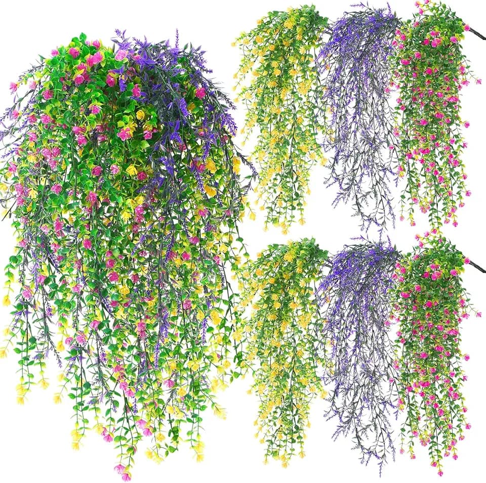 6 Pcs Fall Artificial Hanging Flowers Outdoor, Light Color