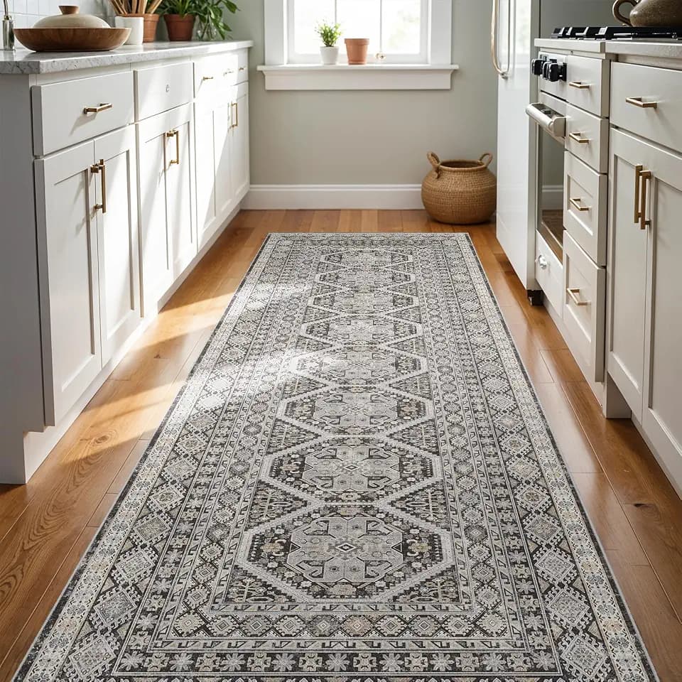 Ksrau 3x8 Runner Rug Washable Vintage: Non Slip Kitchen Runners Black