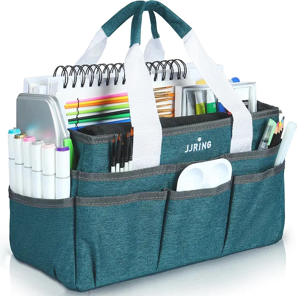 JJRING Craft Organizer Tote Bag Art Storage Caddy Bluish Green