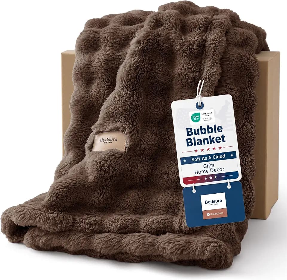 Bedsure Cloud Bubble Fleece Twin Blanket for Bed, Brown, 60"×80"