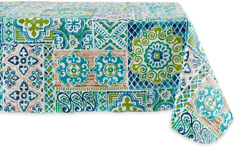 DII Spanish Tile Print Collection, Flannel Backed Tablecloth, 60 x 120, Multi Color