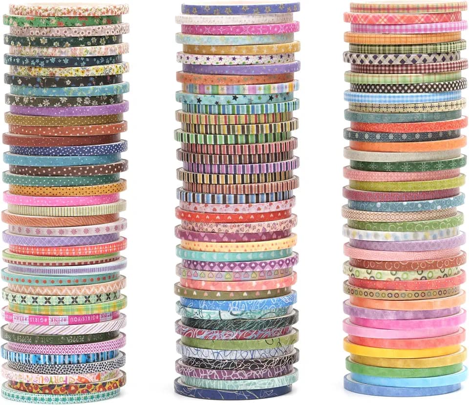 Skinny Washi Tape Pack 120 Rolls Basic Patterns Decorative Slim Geometric Elegance Masking Tapes for Arts, DIY Crafts, Journals, Planners, Scrapbook, Wrapping