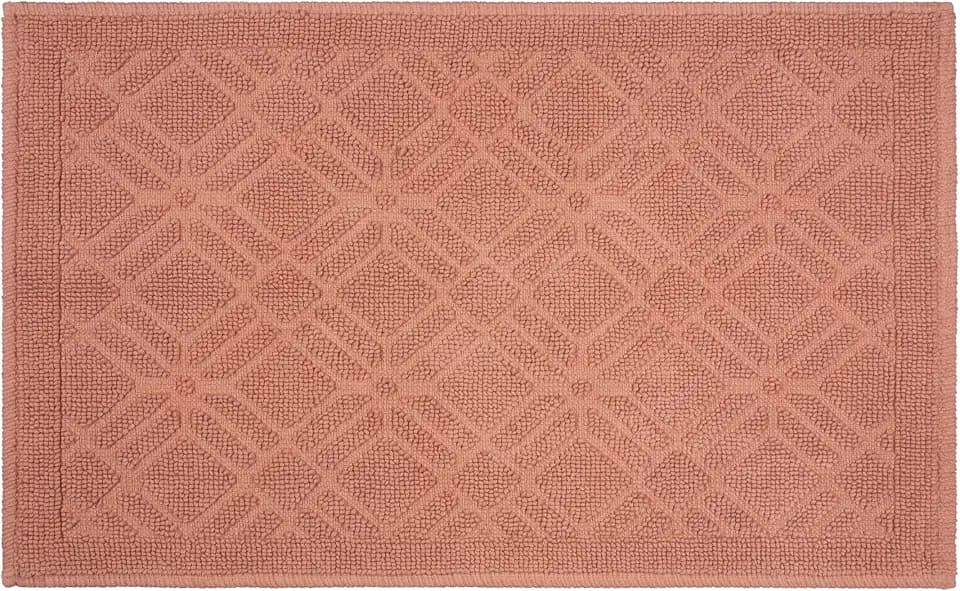 Martex Restore Geometric Bath Rug - Soft, Absorbent 100% Cotton with Plush Comfort and Non-Skid Backing - Sculpted Jacquard Design for a Spa-Inspired Bathroom - 20" x 32" – Clay