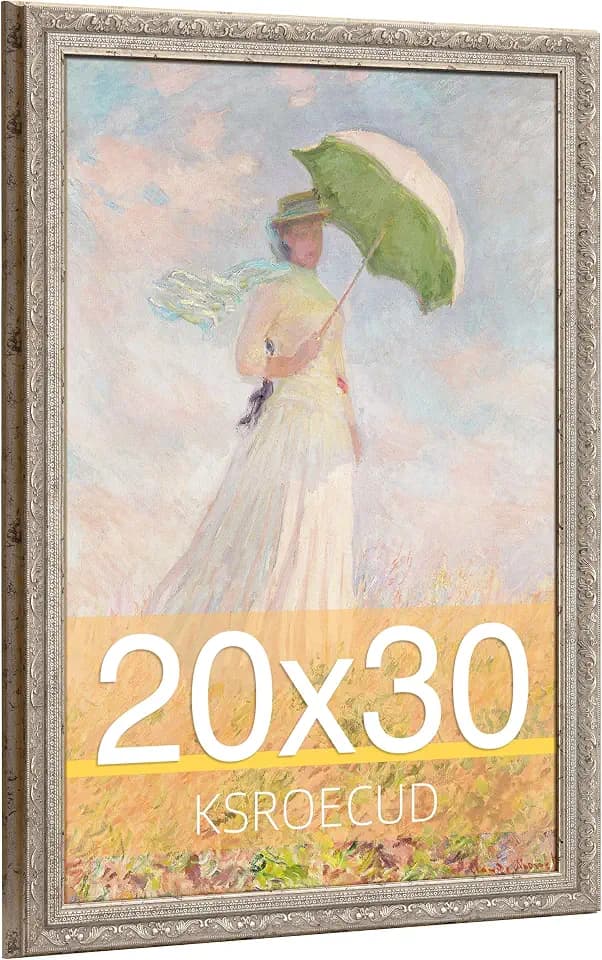 20x30 Picture Frame, HD Plexiglass 20x30 Ornate Vintage Photo Frame, 20 by 30 Oil Painting Poster Frame with Vintage Silver Border and Distressed Rust-Like Finish, Horizontal & Vertical Display for Tabletop or Wall Decor (1 Pack)