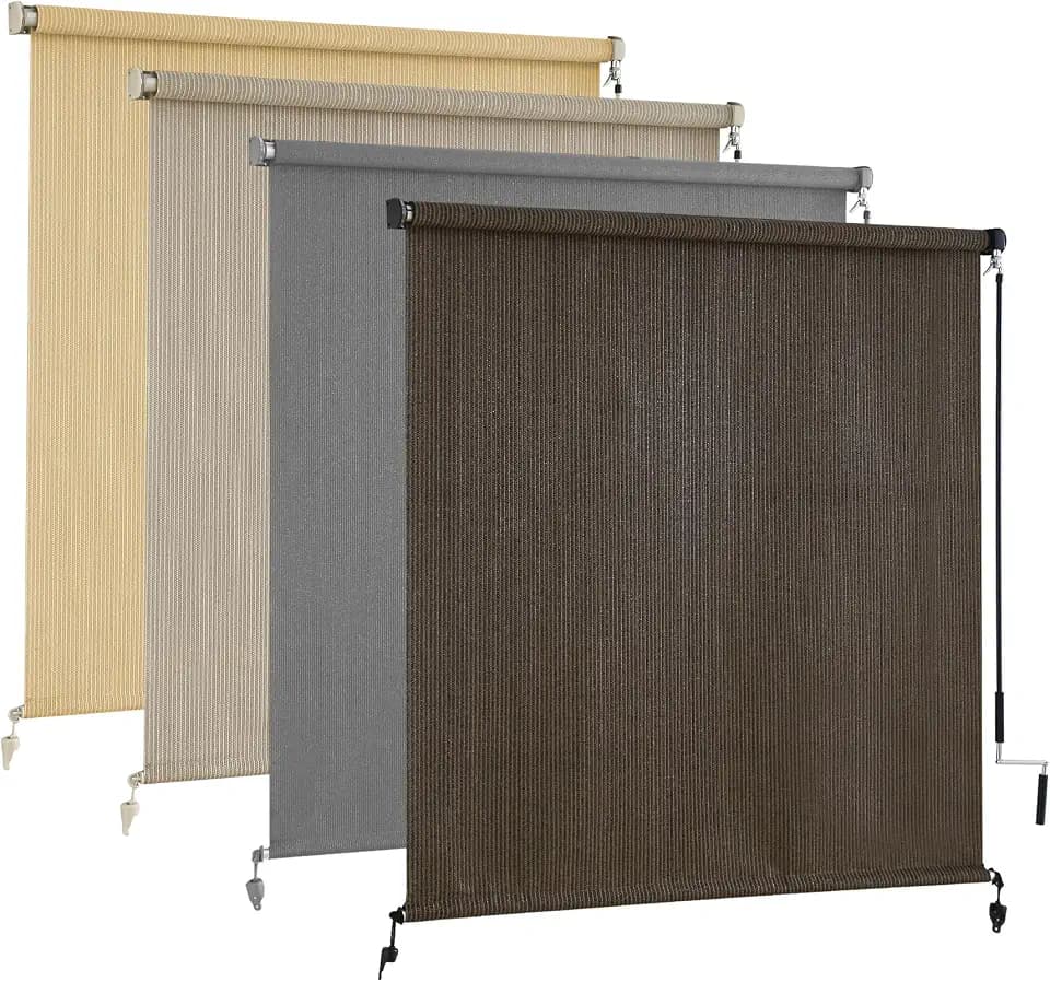 AOSKY Outdoor Roller Shades, Cordless Patio Shades Roll Up Outdoor Blinds
