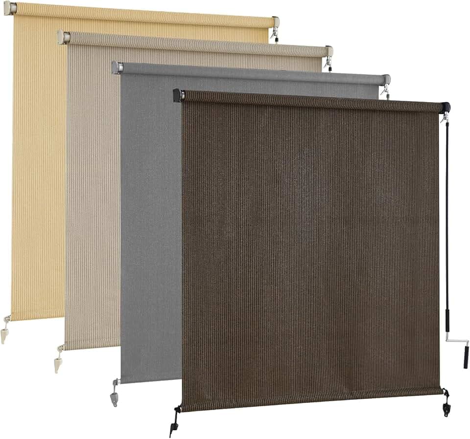 AOSKY Outdoor Roller Shades, Cordless Patio Shades Roll Up Outdoor Blinds