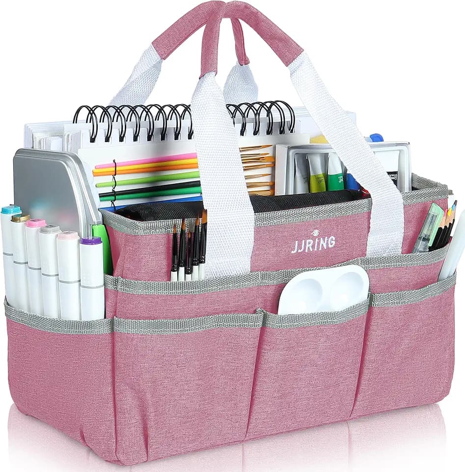 JJRING Craft Organizer Tote Bag Art Storage Caddy Pink
