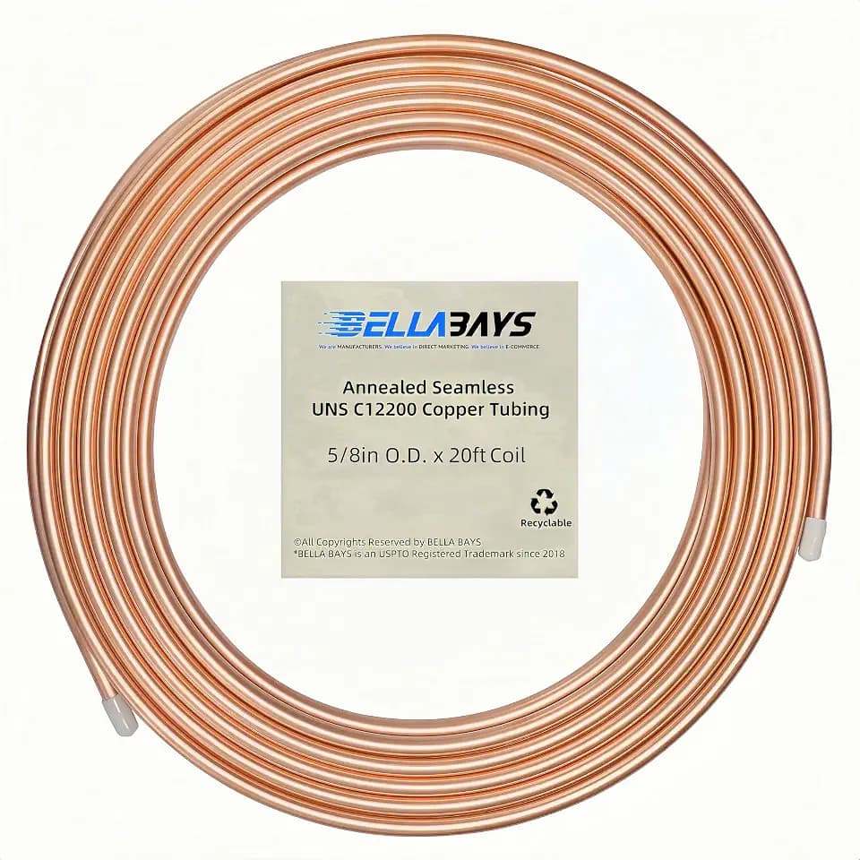 BELLA BAYS Copper Tubing 5/8" OD x 0.562" ID x 20 ft, Tube Wall 1/32"(0.8mm), 99.9% C12200 T2 Pure Copper Soft Seamless Tube Coil, ASTM B280 Refrigeration ACR Tubing for HVAC Refrigerator Industry DIY