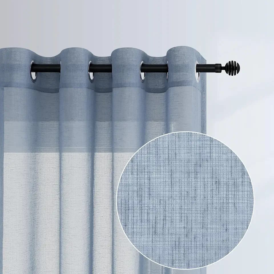 Pitalk Dusty Blue Curtains 84 Inch Length for Living Room Decor 2 Panels Grommet Linen Look Translucent Country Blue Semi Sheer Curtains for Bedroom Dining Bay Window Accents 52x84 Long Grey Gray Blue