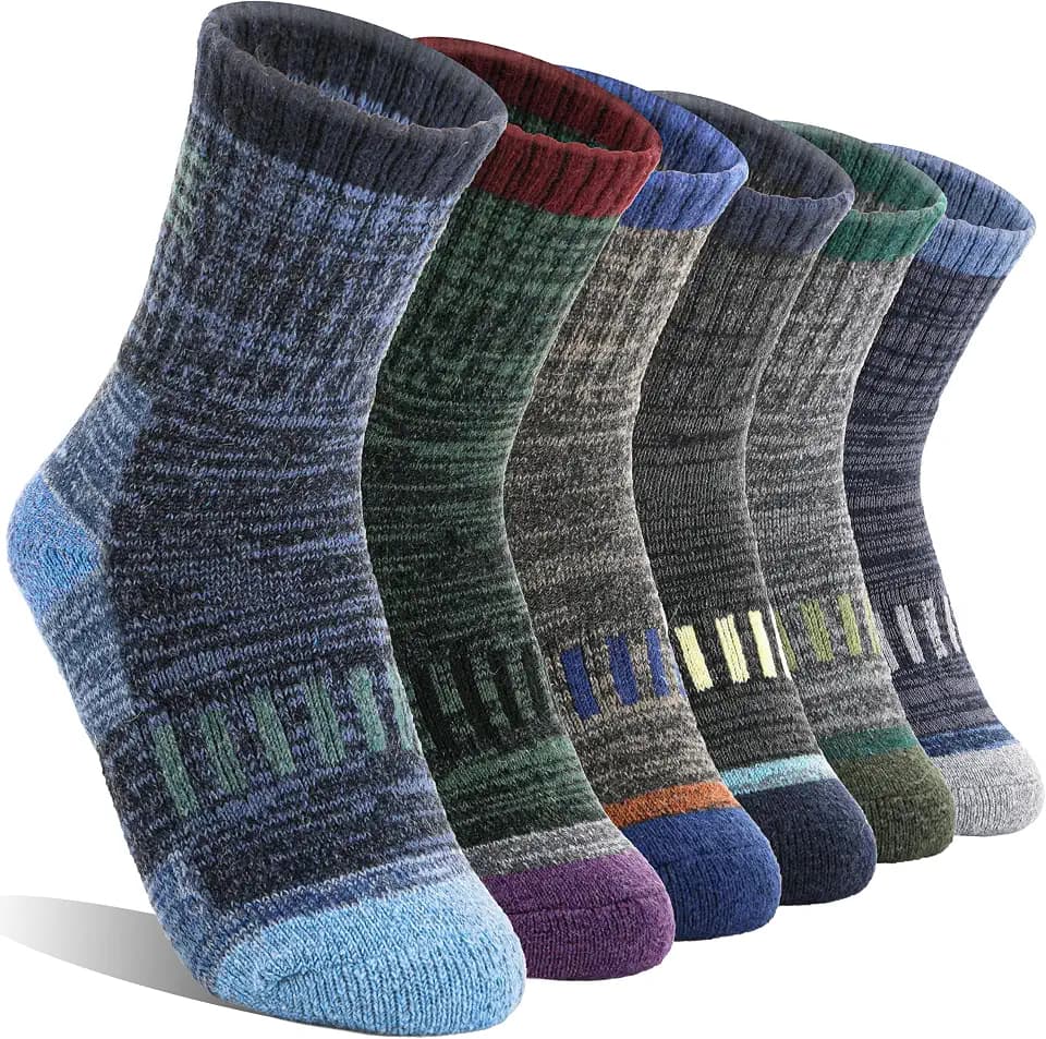 MOGGEI Kids Merino Wool Hiking Socks Boys Girls Toddler Thermal Winter Warm Thick Cushioned Moisture Wicking Socks 6 Pairs