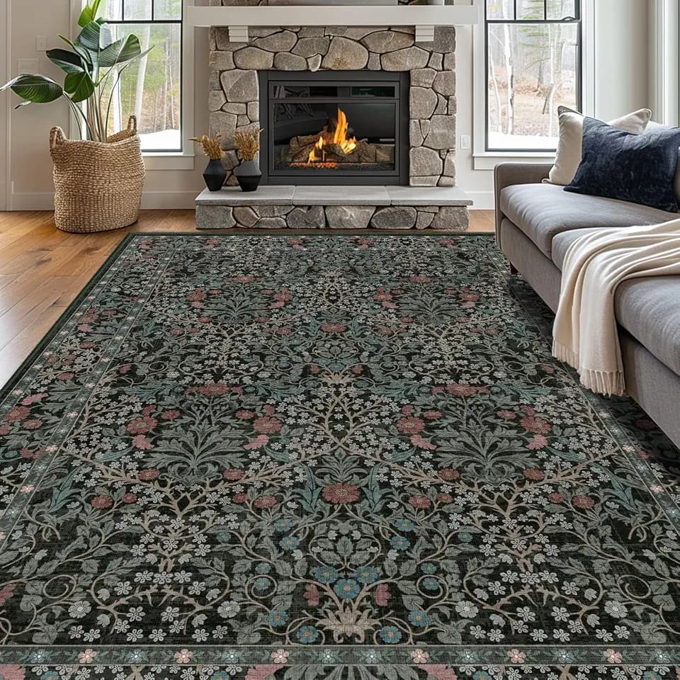 8x10 Washable Area Rugs for Living Room Soft Carpet (Dark Green)