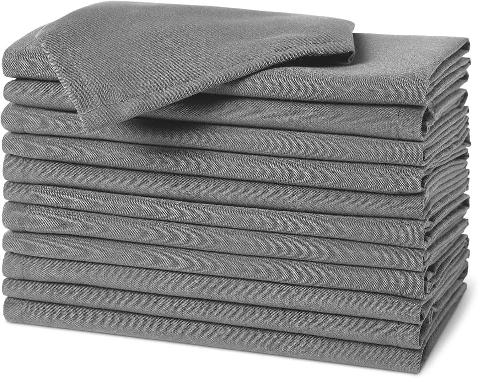 Amazon Basics Reusable Stain and Wrinkle Resistant Cloth Napkins, 17 x 17 inches, Grey, 12-Pack