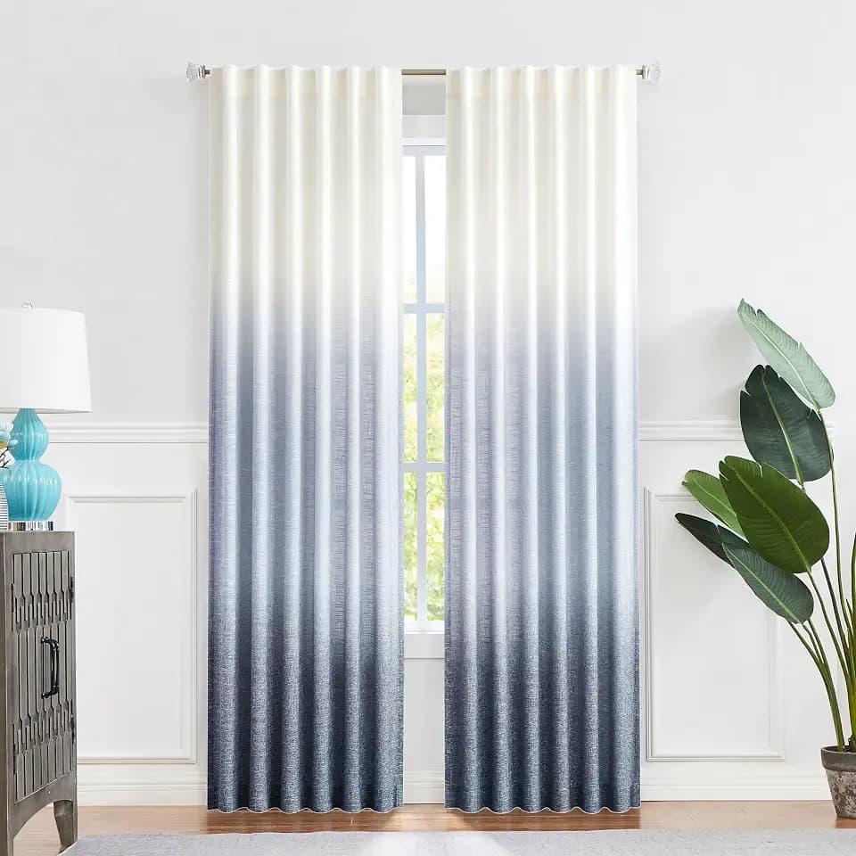 Ombre Backtab Semi Sheer Curtain, Cream White to Indigo Blue, 50"Wx84"Lx2