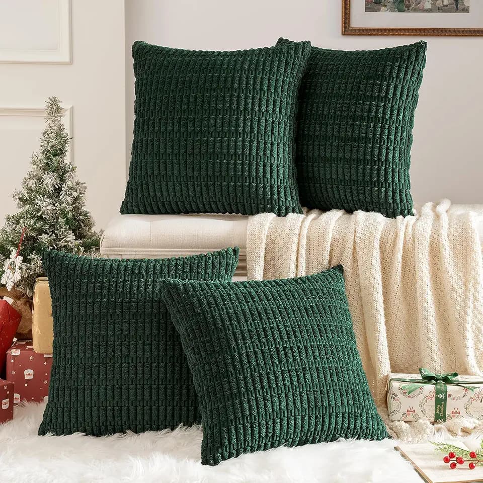 MIULEE Pack of 4 Christmas Corduroy Throw Pillow Covers 18x18 Dark Green