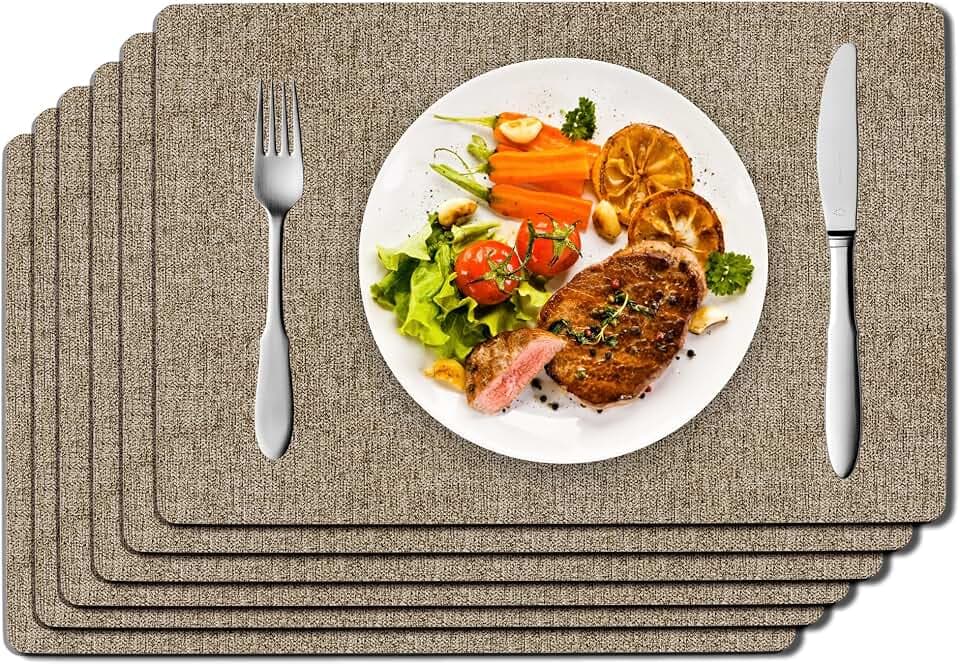 DOLOPL Placemats Set of 6, Reversible Faux Leather Place Mats, Brown