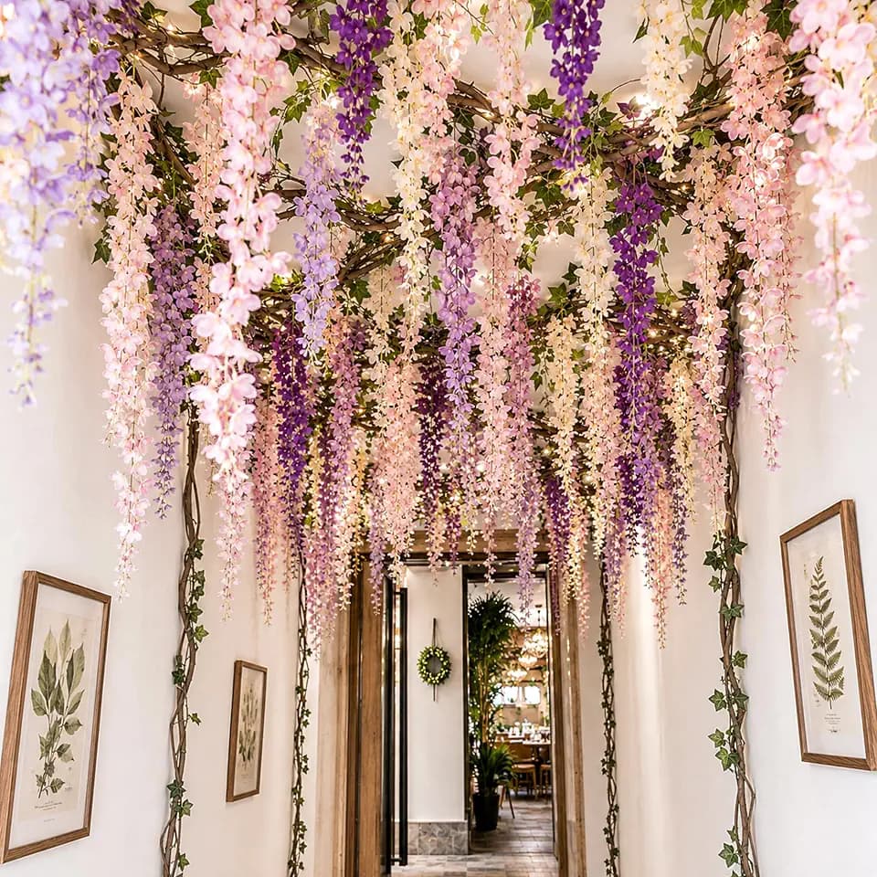 Wisteria Hanging Vines Flowers Set,Artificial Classroom Ceiling Decor