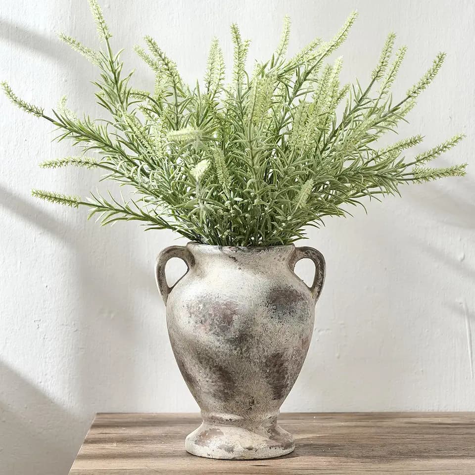 PORCER Ceramic Rustic Flower Vase with Handles, 8.46 Inch Tall Vintage Pottery Home Decor, Farmhouse Terracotta Vase for Living Room, Table, Shelf, Mantel Decoration, Farmhouse- Brown