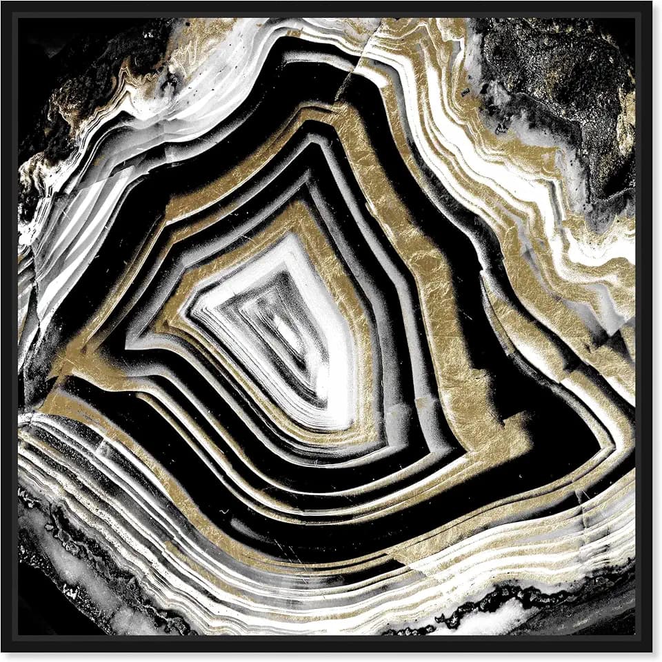 The Oliver Gal Artist Co. Abstract Wall Art Framed Canvas Prints 'Void and Full of Light' Geode Crystals Home Décor, 24" x 24", Gold, Black