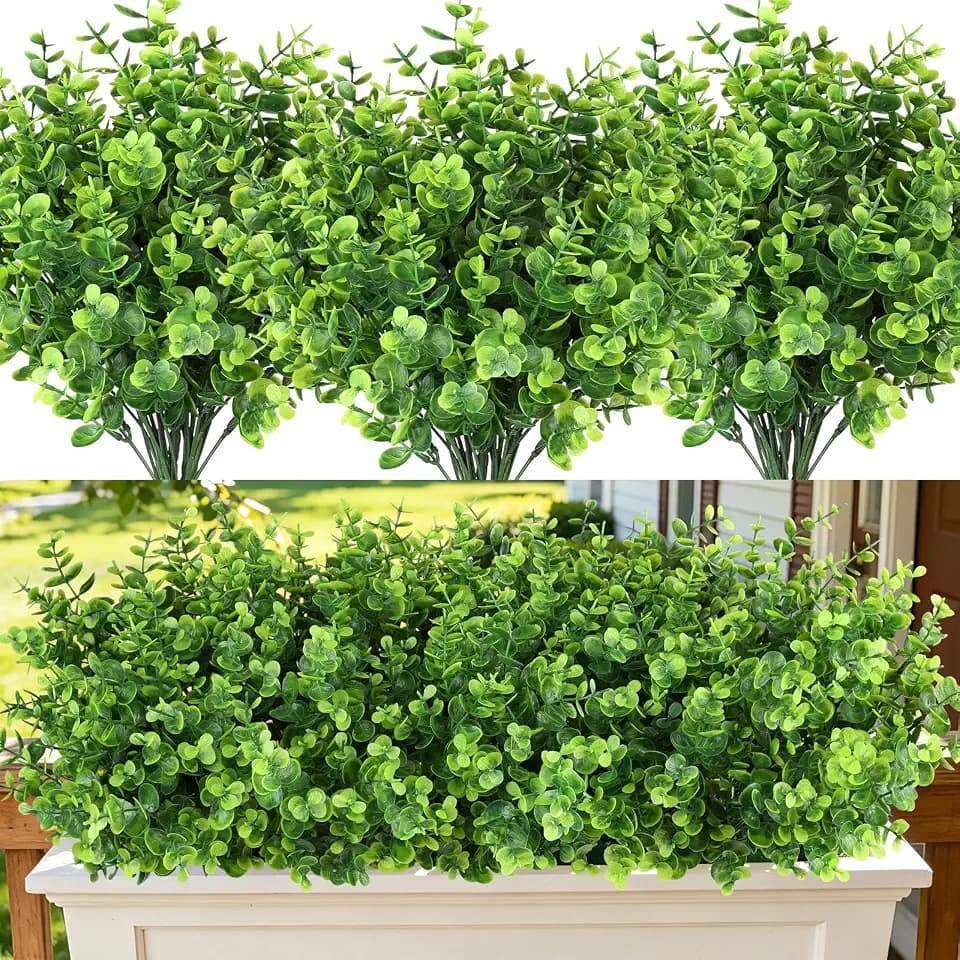 Artificial Greenery Eucalyptus Boxwood, Faux Outdoor Plants, 12PCS