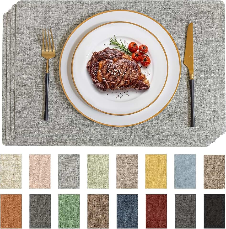 Romanstile Faux Leather Vinyl Placemats Set of 4, Light Grey