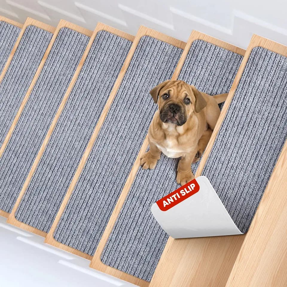 MBIGM Carpet Stair Treads for Wooden Steps, 15 Pack, 8" x 30", Light Gray