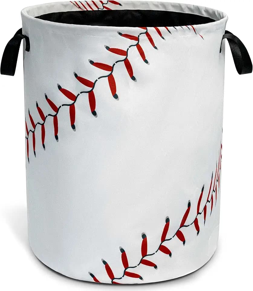 Baseball Texture Laundry Basket Foldable Waterproof Hamper 18.9 x 16.5 Inch