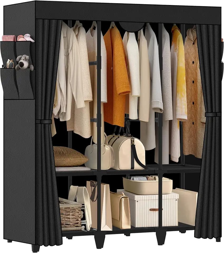 Wardrobe Closet, Quick and Easy Assembly, Black Portable Closet