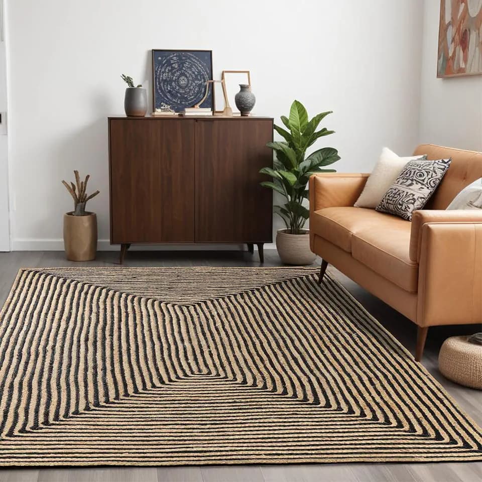 Superior Braided Dyed Jute Handwoven Indoor Area Rug, Jute Floor Decor for Entry, Kitchen, Living Room, Dining Room, Bedroom, Office, Apartment, Hand-Woven Modern Farmhouse Rugs, 3' x 5', Black