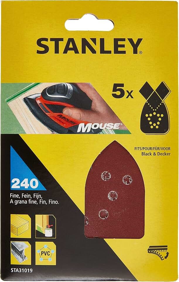 Stanley Mouse Schleifpapier (Körnung K240, extra feine gekörnt, mit Klett-Fix, passend für Black+Decker Kompakt-Mouse) STA31019