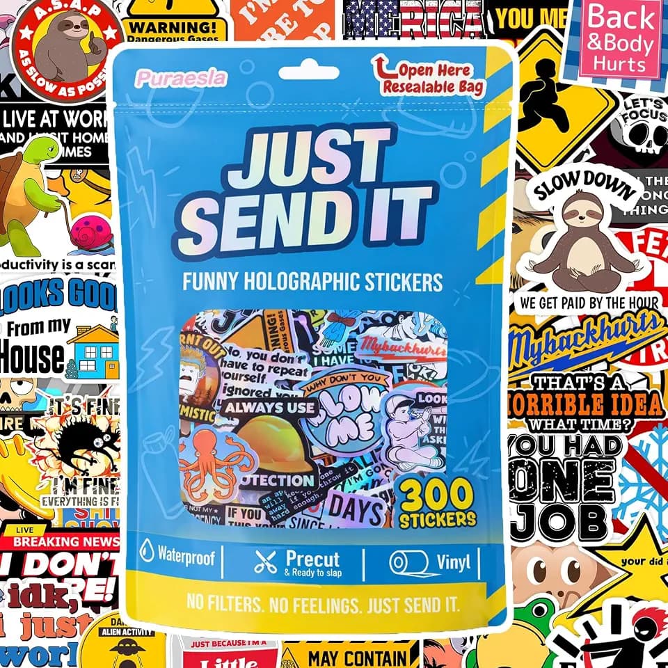 300PCS Funny Just Send it Stickers for Adults (Dirty) by Puraelsa - Hard Hat Sticker Pack Humor Work decor for Water Bottle, Blue Collar gift for Men, Laptop, Helmet, Cars, Tool Box, Cars Waterproof