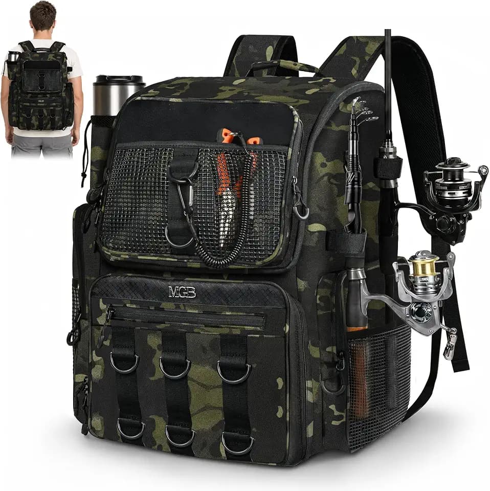 MGB Fishing Backpack, 46L Water-resistant Fishing Tackle Backpack