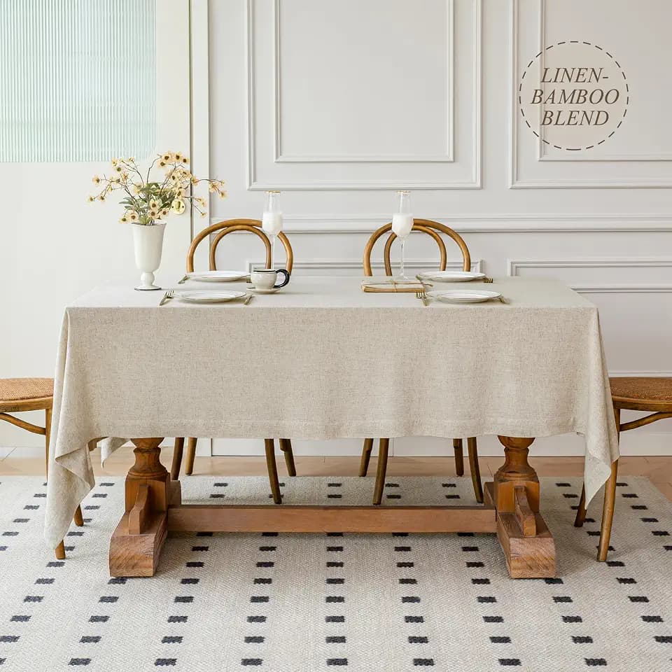 Linen World Linen Blend Tablecloth 90x90 Inch,Linen-Textured Soft Cool & Breathable,Machine Washable Square Table Cloth for Dining,Kitchen,Outdoor,Festival