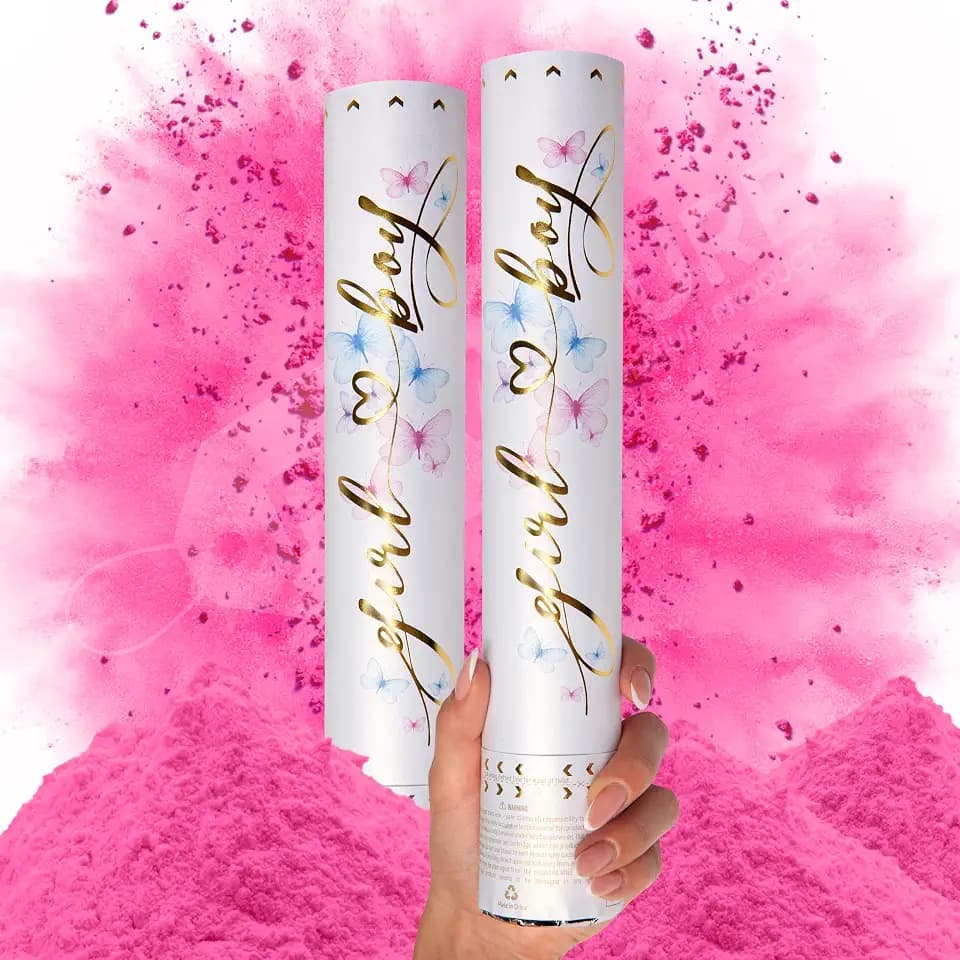 PrimePure Gender Reveal Confetti Cannon, Biodegradable Pink Powder, 2 Pack