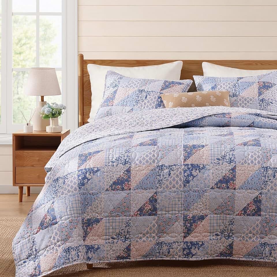 Twin/Twin XL Quilt Set-2 Pieces Soft Bedding Floral Patchwork Coverlet