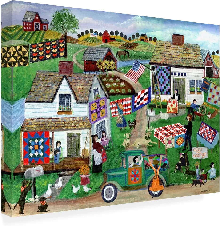 Trademark Fine Art - 'Country Folk Art Quilt Tag Sale' Canvas Art - 24x32