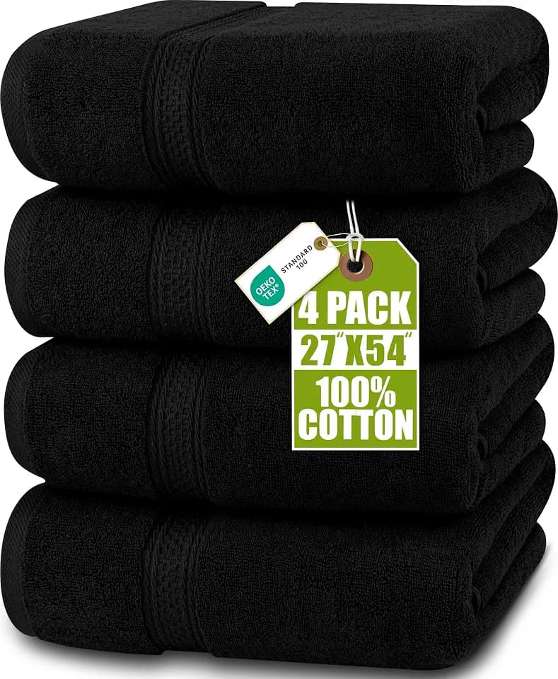 Utopia Towels 4 Pack Premium Bath Towels, 27x54 in, 600 GSM Cotton Black