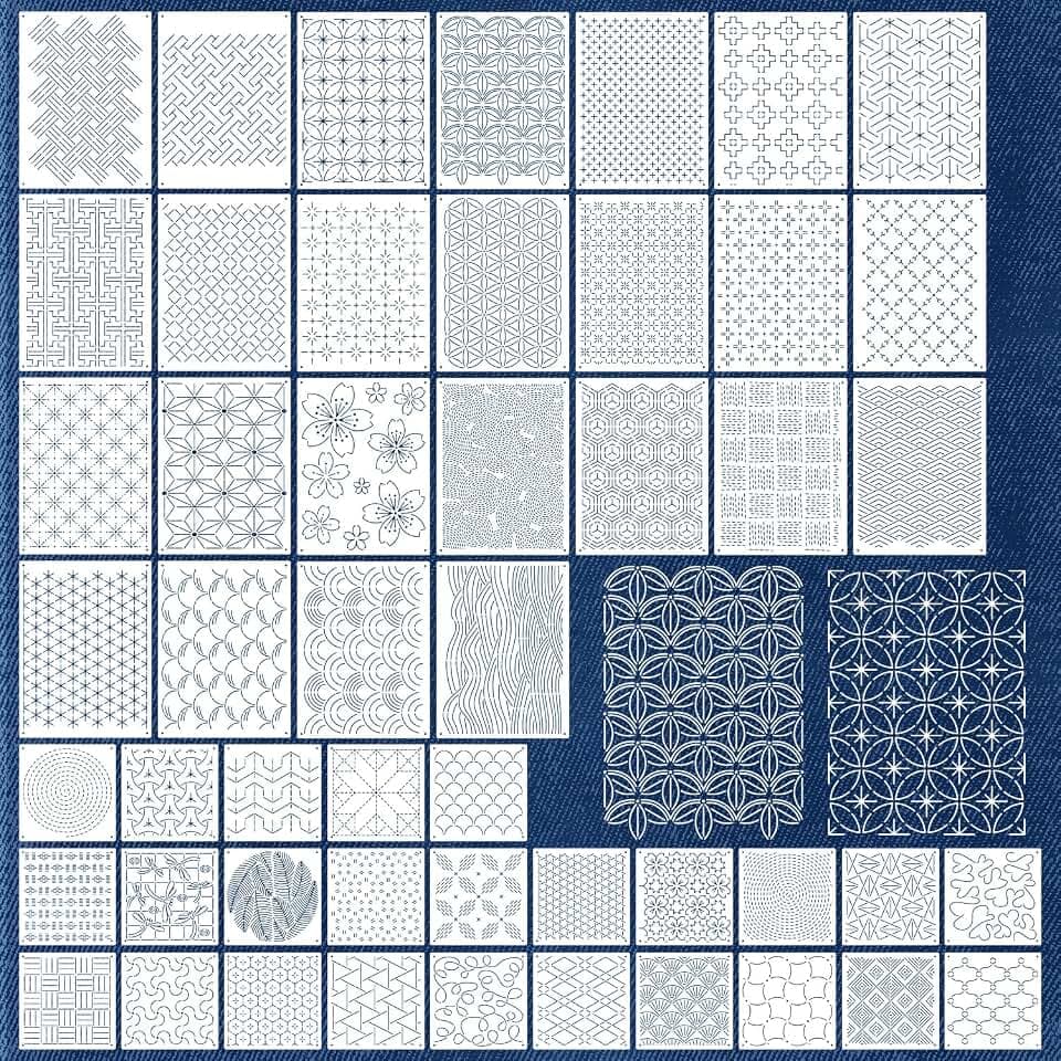 50 Pcs Sashiko Stencil Kit, 7.9 X 5.9 Inch Plastic Embroidery Stencils, Geometric Sashiko Pattern, Embroidery Templates for Sewing Hand Quilting
