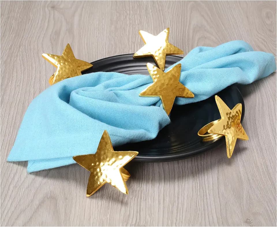 CLEENTABLE Star Napkin Rings, Gold, Set of 12