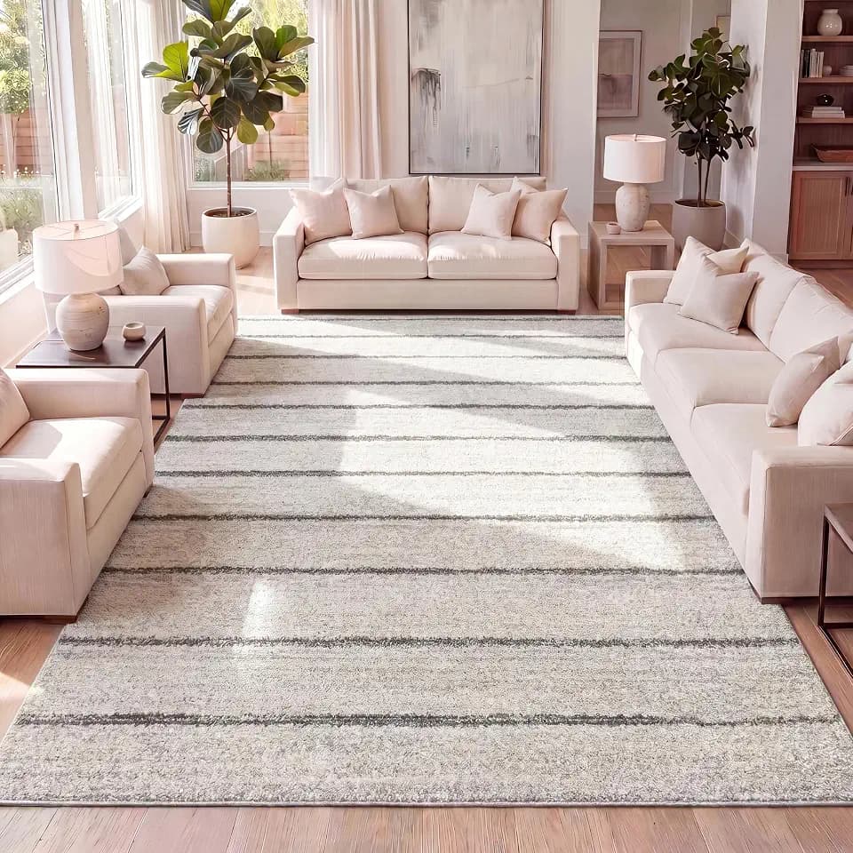 JONATHAN Y Williamsburg Minimalist Stripe Cream/Gray Indoor Area Rug, 4x6, Contemporary, Modern, Easy-Cleaning for Living Room, Bedroom, Kitchen, Pet Friendly, Non-Shedding (MOH201A-4)