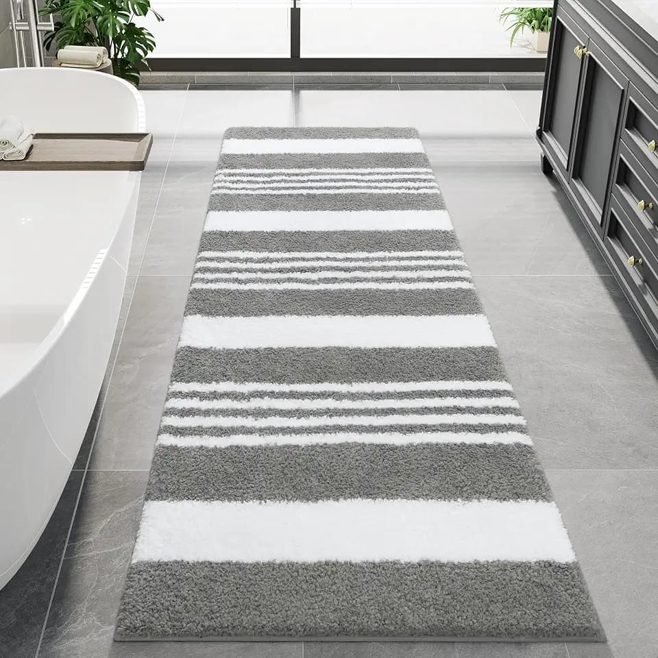 LOCHAS Long Bathroom Rugs Runner 24" x 60" Non Slip Bath Mat, Grey