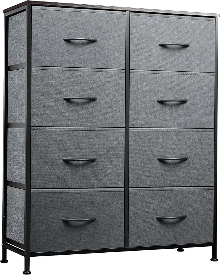 WLIVE 8 Drawer Fabric Dresser for Bedroom, Tall Storage Tower, Dark Grey