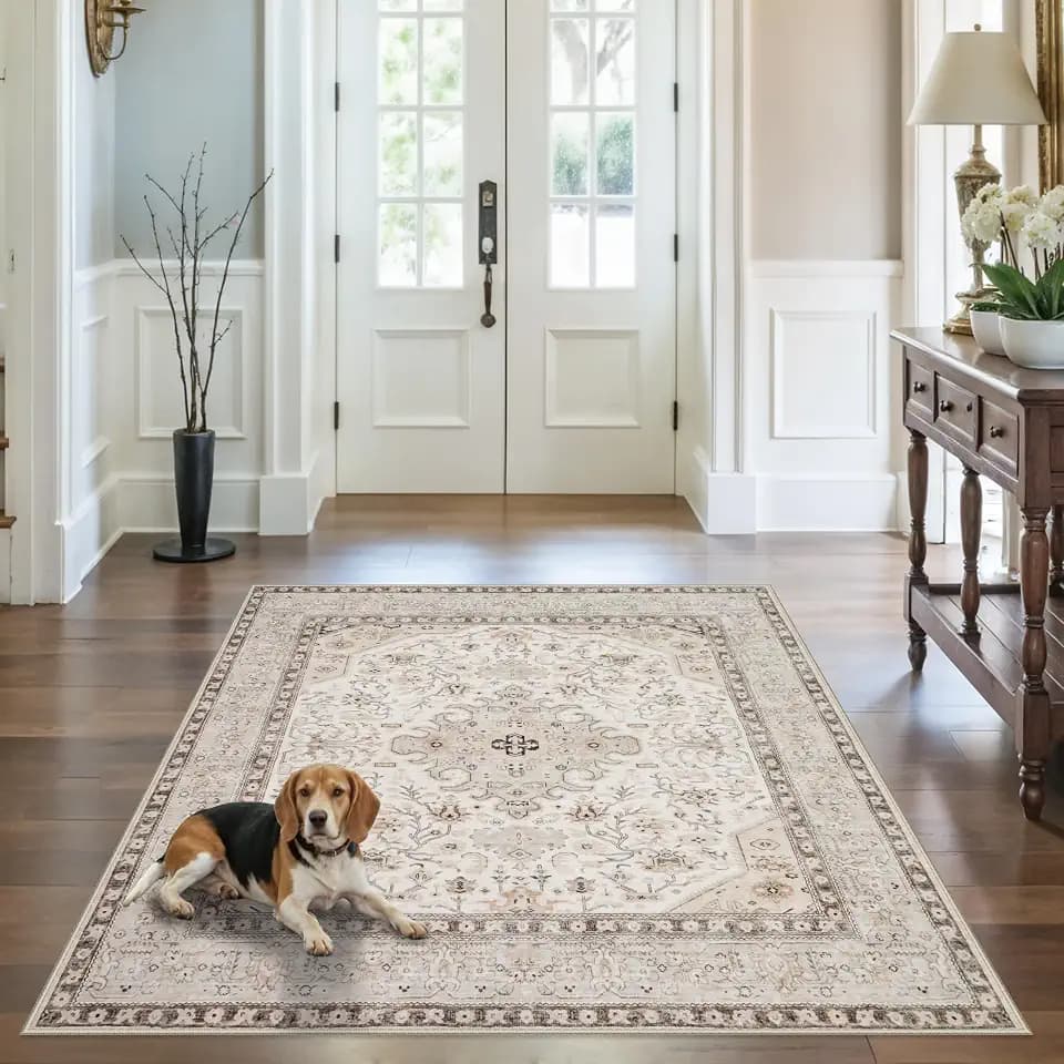 5x5 Rug Square Washable for Entry: Oriental Medallion Rugs for Living Room