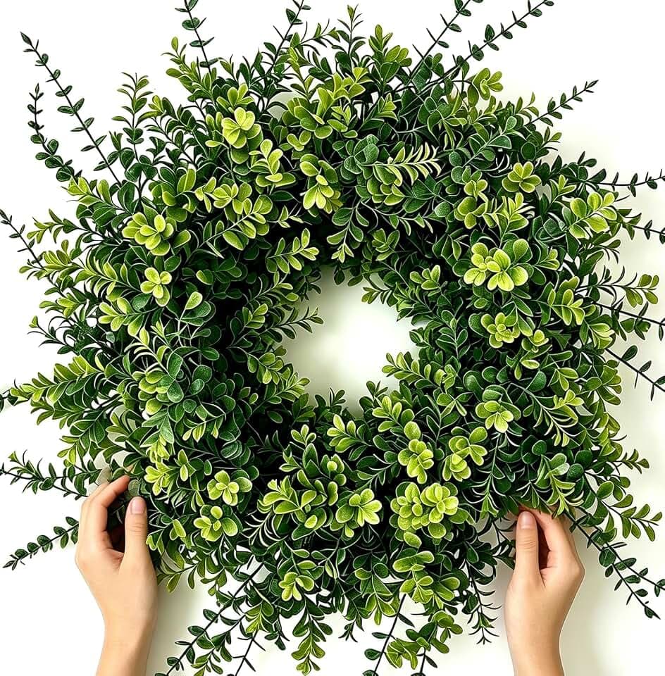 26" Large Boxwood Wreath for Front Door.Eucalyptus Wreath Artificial Greenery Wreath with Lush Leaves Outdoor Decor for Porch, Window, Farmhouse, Home, Hanging Decor - Spring, Summer, All Seasons