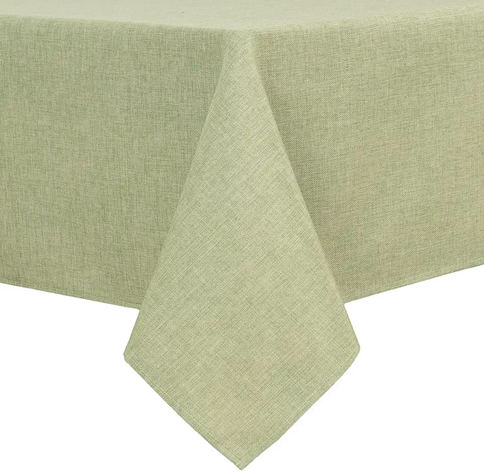 Hiasan Faux Linen Green Rectangle Tablecloth 90x156 Inch for Holiday Party