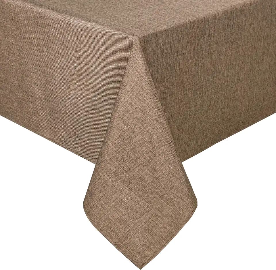Hiasan Faux Linen Rectangle Tablecloth 52 x 70 Inch for Dining Room, Khaki
