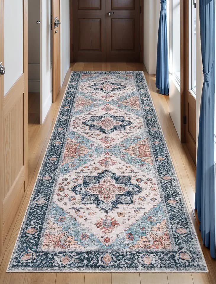 SERISSA 2'6"x8' Washable Non Slip Boho Runner Rug for Hallway,Blue Orange